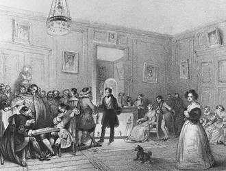 Foyer des acteurs au Théâtre Français, gravé par Pierre Joseph Challamel, c.1850s